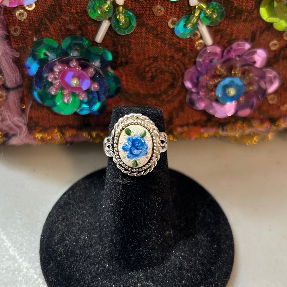 DEADSTOCK 1970’s VINTAGE FLORAL CAMEO RING STERLING SILVER RING 925 CAMEO RING
